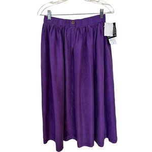 Chaus Womens Purple Silk Midi Skirt With Elastic Waist Medium Pockets Full Skirt